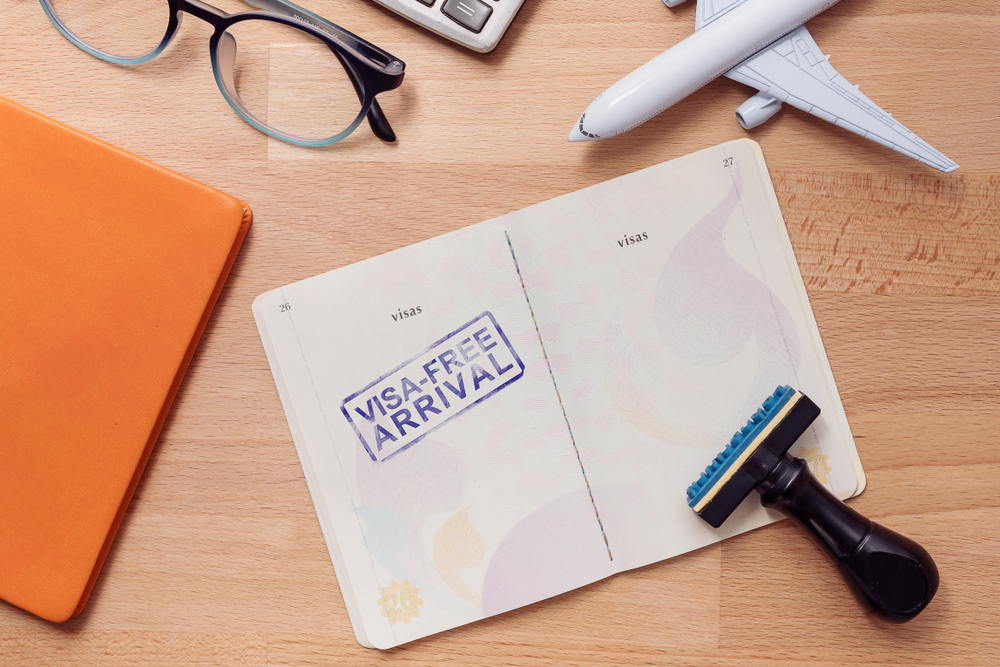 Visa,Free,Arrival,Stamp,On,Foreign,Passport,With,Airplane,Model.